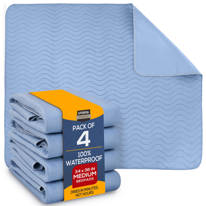 Utopia Bedding Waterproof Incontinence Bed Pads 34 x 52 Inches (Pack of 20, White/Blue), Washable and Reusable Underpads for Adults, Elderly and Pets, Absorbent Protective Pads