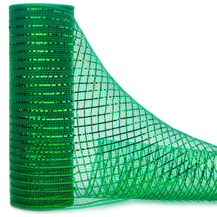 Ribbli Emerald Green Metallic Mesh Ribbon,10 inch x 30 feet(10Yard), Emerald with Green Foil, St. Patrick's Day Ribbon for Wreath Swags and Christmas Tree Decoration