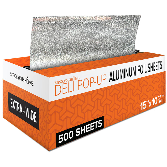 Pre-Cut Deli Aluminum Foil Sheets, 500 Count 15” Extra Wide Heavy Duty Pop Up Foil Sheets for Restaurant, Disposable Foil Sheets for Food, Tin Foil Sheets for Burrito, Hot Dog or Sandwich