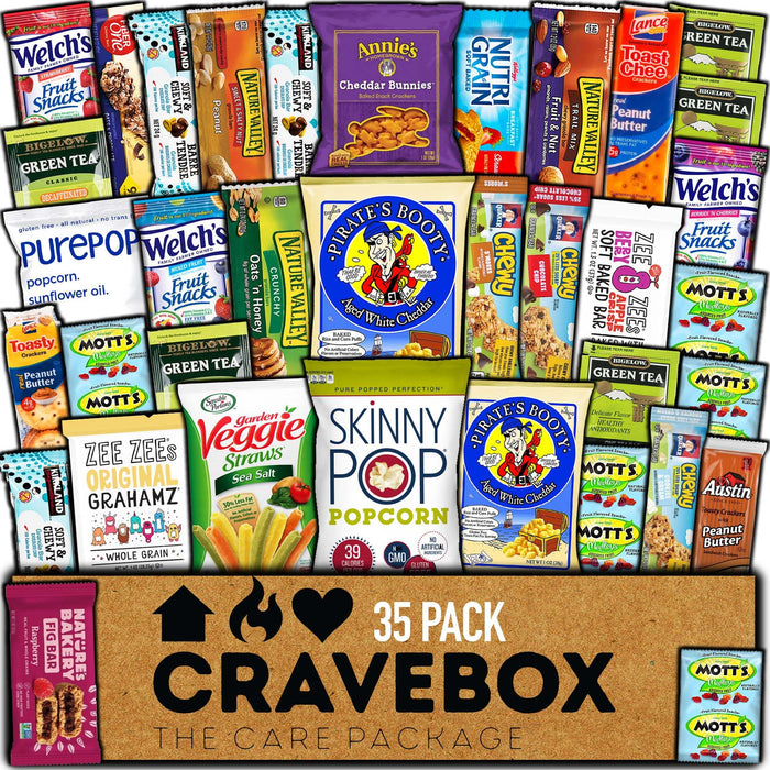 CRAVEBOX Healthy Snack Box (35 Count) Halloween Variety Pack Care Package Gift Basket Kid Men Women Adult Nuts Health Nutrition Assortment College Back to School
