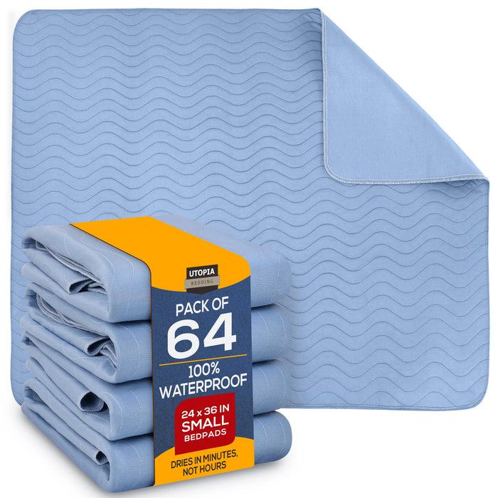 Utopia Bedding Waterproof Incontinence Bed Pads 24 x 36 Inches (Pack of 4, Blue), Washable and Reusable Underpads for Adults, Elderly and Pets, Absorbent Protective Pads
