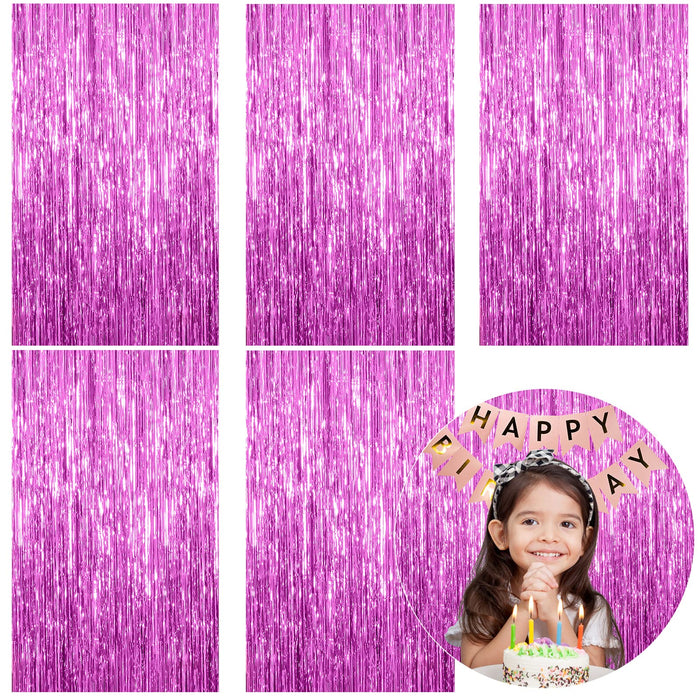 5 Pack Foil Curtain Backdrop Metallic Tinsel Foil Fringe Curtains Photo Booth Props for Birthday Wedding Engagement Baby Shower Bachelorette Christmas Holiday Celebration Party Decorations