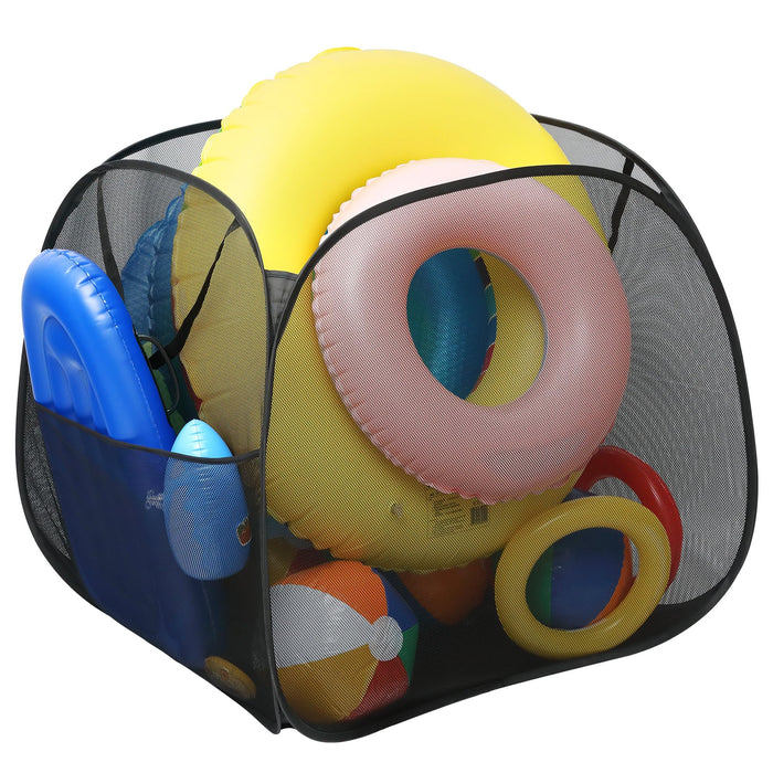 Adnee Pool Toy Storage Bin-30'' x 30'' x 30'' Nylon Mesh Pool Organizer with Side Pocket-105 Gallon Quick Drying Pool Storage for Float, Beach Balls,Towel and Other Swimming Accessories