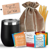 Bellina Tea Gift Baskets for Women and Men - Get Well Care Package - Insulated Cup, 20 Premium Teas, 10 Honey Straws, Gift Tag & Bag