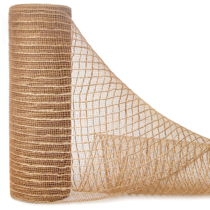 Ribbli Poly Burlap Mesh Ribbon, 10 inch x 30 feet(10Yard), Natural with Jute, Christmas Ribbon for Wreath Swags and Christmas Tree Decoration