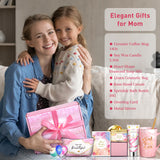 Jumway Gifts for Mom Gifts Basket, Mother's Day Gifts for Mom Birthday Gifts Set Include 14Oz Ceramic Mug, Hand Cream, Soy Wax Candle, Bath Bomb Scented Soap Make-up Bag