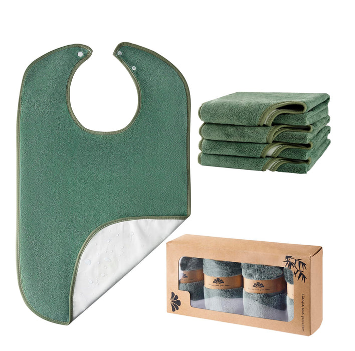 RAXIFU 4 Pack Adult Bibs for Men and Women, Adult Bibs for Elderly,Waterproof, Towel bibs for Special Needs Adults