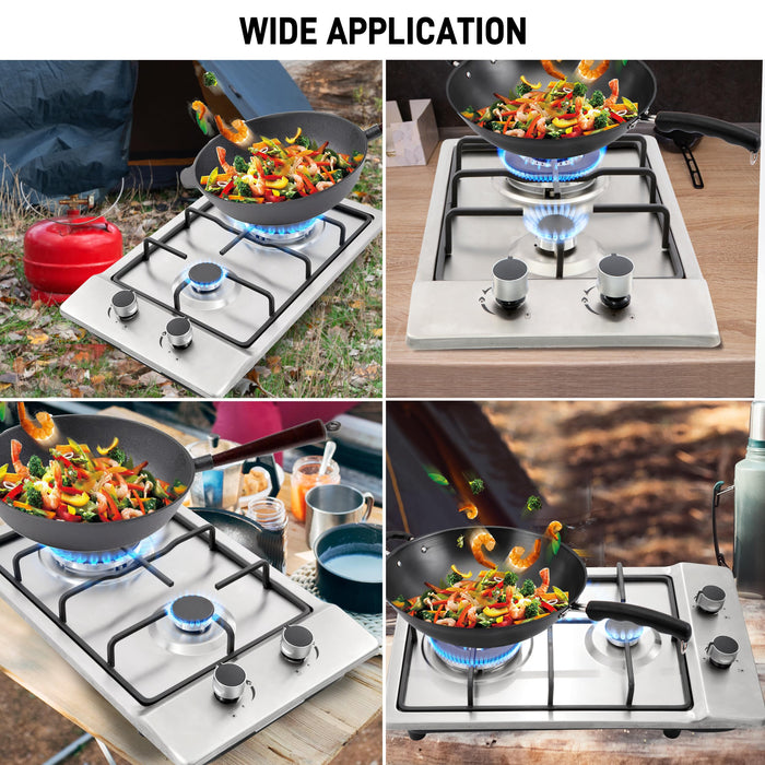 Gas Cooktop12Inch,Built in Gas Cooktop 2 Burners Stainless Steel Stove with NG/LPG Conversion Kit Thermocouple Protection and Easy to Clean