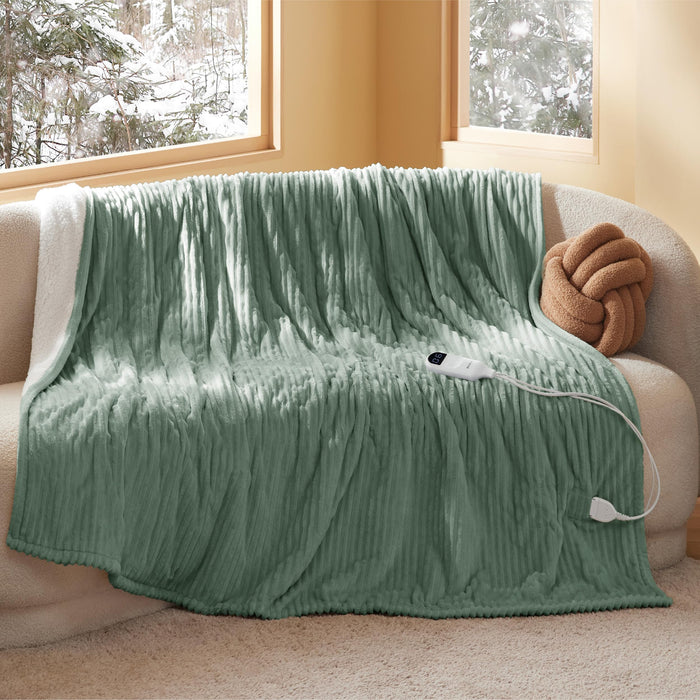 Bedsure GentleSoft Electric Blanket Full Size - Soft Ribbed Flannel Heated Blanket, Heating with 6 Time Settings (Up to 10H), 6 Heat Settings & 8Hr Timer Auto Off, Gifts for Grandma (72"x84", Green)