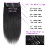 Mihugass Yaki Straight Clip in Hair Extensions For Black Women 100% Unprocessed Brazilian Virgin Hair Yaki Clip Ins Natural Black Color 8pcs with 18Clips Per Set 120G (16 Inch)