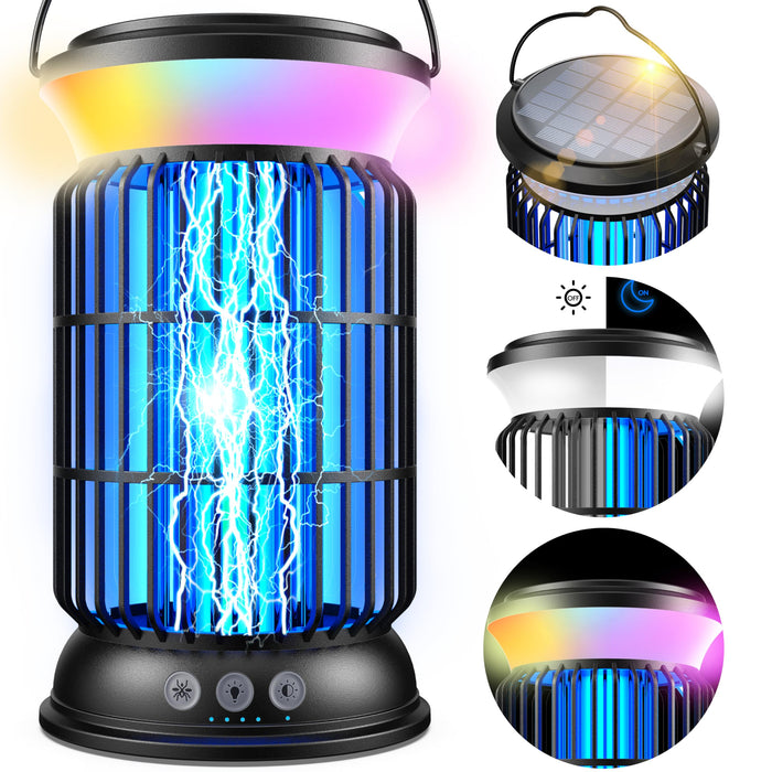 Solar Bug Zapper Outdoor Rechargeable Mosquito Zapper with Cordless Solar Power, Long Runtime Battery, Ip66 Waterproof Portable Fly Zapper for Garden Camping Travel Home