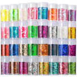 LEOBRO Glitter, Holographic Chunky Glitter, Set of 32 Colors, Craft Glitter for Resin, Chunky Glitter for Crafts Tumblers Nails Body, Christmas Halloween Glitter Sequins Flakes for Arts Crafts