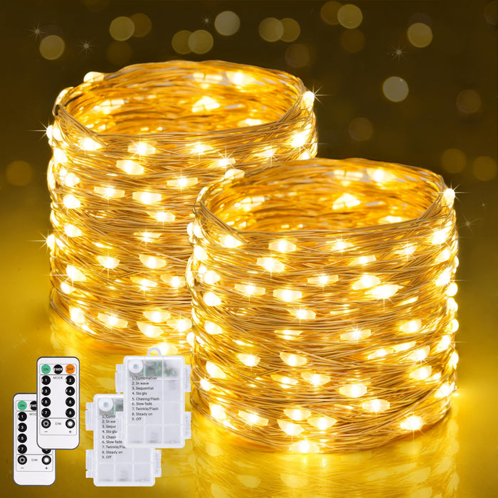 JMEXSUSS 2 Pack Fairy Lights Battery Operated with Remote, Total 400 LED 132ft Battery Powered String Lights, Twinkle Christmas Fairy Lights for Bedroom Centerpiece Indoor Outdoor Decor, Warm White