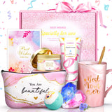 Jumway Gifts for Mom Gifts Basket, Mother's Day Gifts for Mom Birthday Gifts Set Include 14Oz Ceramic Mug, Hand Cream, Soy Wax Candle, Bath Bomb Scented Soap Make-up Bag