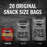 Jack Link's Beef Jerky, Original, Multipack Bags – Flavorful Meat Snacks for Lunches, Ready to Eat -Great Stocking Stuffers,Gifts for Men,7g of Protein, Made with 100% Beef – 0.625 oz (Pack of 20)