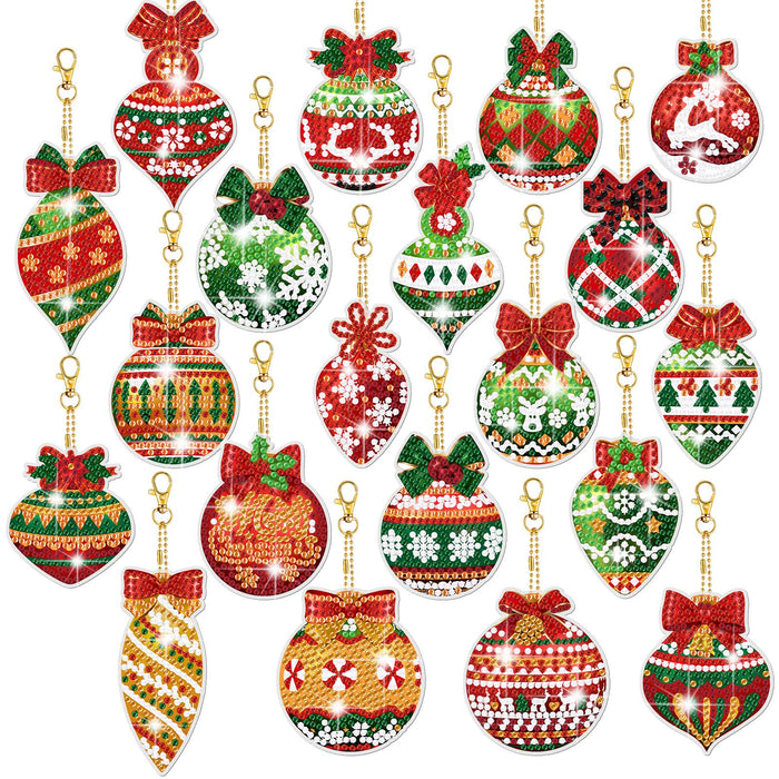 Tondiamo 20 Pcs Christmas Balls Diamond Painting Keychain Kits with Tools Christmas Balls Diamond Painting Keychain Hanging Diamond Painting Keychains for Kids DIY Ornaments