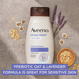 Aveeno Stress Relief Body Wash with Soothing Oat & Lavender Scent for Sensitive Skin, Moisturizing Shower Wash Gently Cleanses & Helps You Feel Calm, Sulfate-Free, Twin Pack, 2 x 18 fl. oz