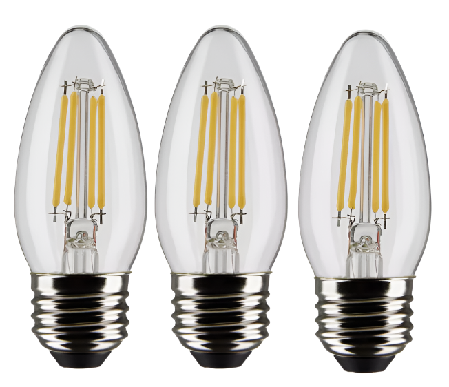 Pack Satco S21368 LED Filament 120V 4W B11 Dimmable Medium E26 2700K Warm White