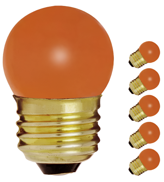 5 Pack S3610 CERAMIC ORANGE Mini Globe Sign Bulb 7.5W 120V S11 Medium Base E26