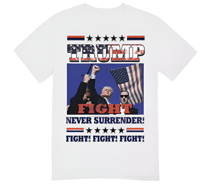 President Donald Trump Rally Shooting Shirt USA MAGA NEVER SURRENDER Trump 2024 - White (S)