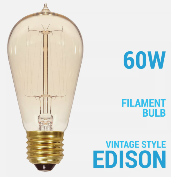 Satco S2423 Vintage Antique Edison Bulb 60W ST19 Clear 120V Medium E26 2700K