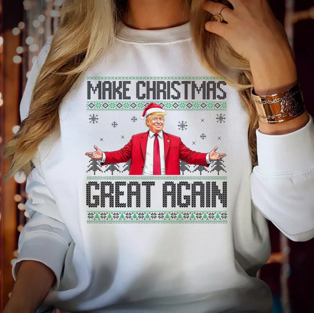 SWEATSHIRT (DTC-1) Donald Trump Make Christmas Great Again I'll Be Home Jumper, WHITE SWEATSHIRT - Unisex M (Chest 43 inch)