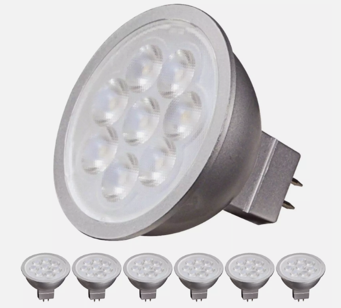 6 Pack Satco S9496 40 Degree Flood FL LED 6.5W =50W 12V MR16 2-Pin GU5.3 3000K