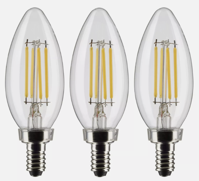 3 Pack LED Filament Chandelier Clear 4W =40W B11 Candelabra E12 2700K Warm White