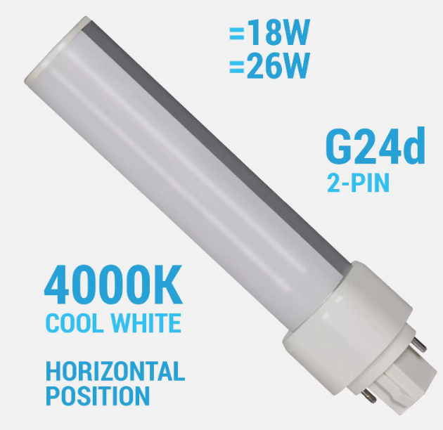 LED 9W 18W 26W Ballast Bypass 120-277V Horizontal PL 2-Pin G24d 4000K Cool White