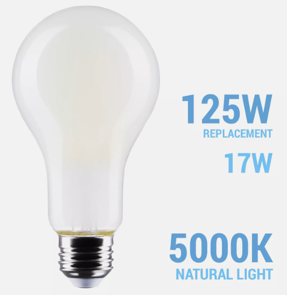 Satco S12446 LED 120 Volt 17W =125W A21 Medium E26 Dimmable 5000K Natural Light