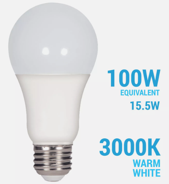 15.5W =100W Non-Dimmable 1600 Lumen A19 LED 30K Warm White Frosted E26 Base Bulb