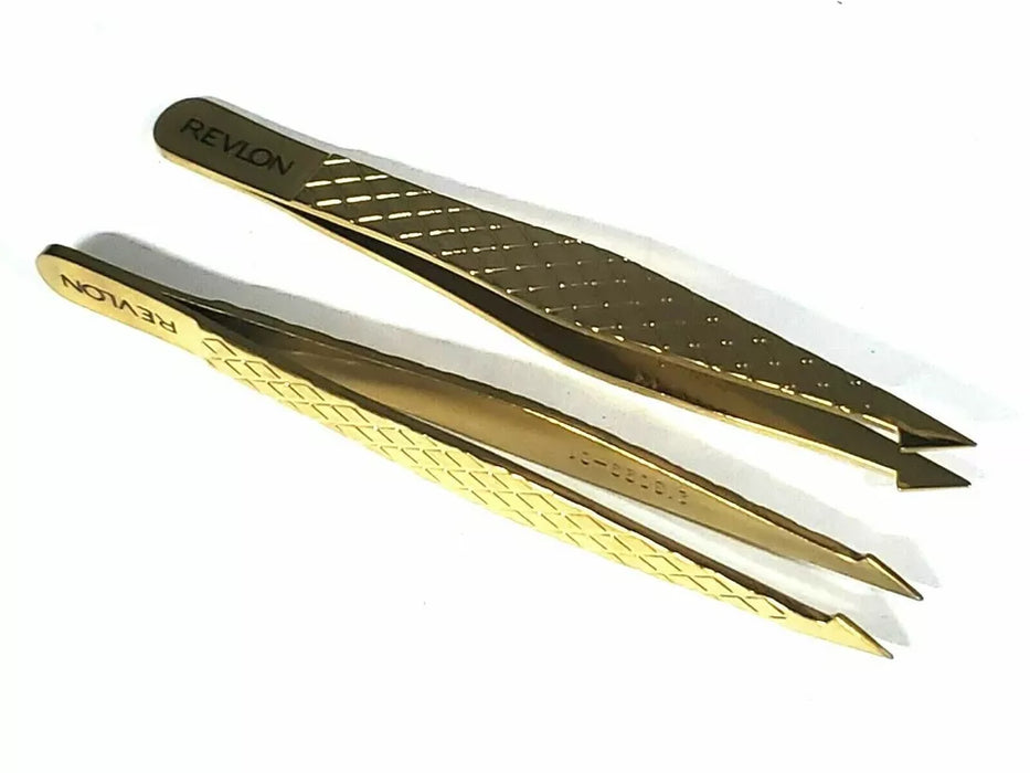 10 REVLON True Precision Tweezer Slanted Pointed Tip GOLD SERIES