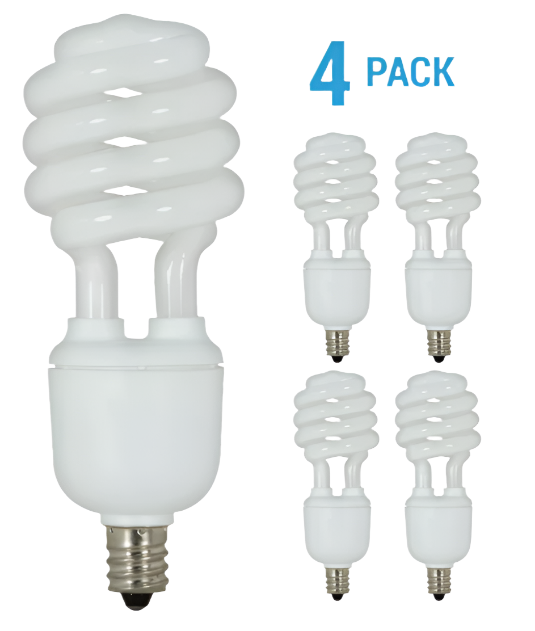 (4 Pack) Compact Fluorescent Spiral CFL 13W 120V T2 Candelabra E12 Warm White