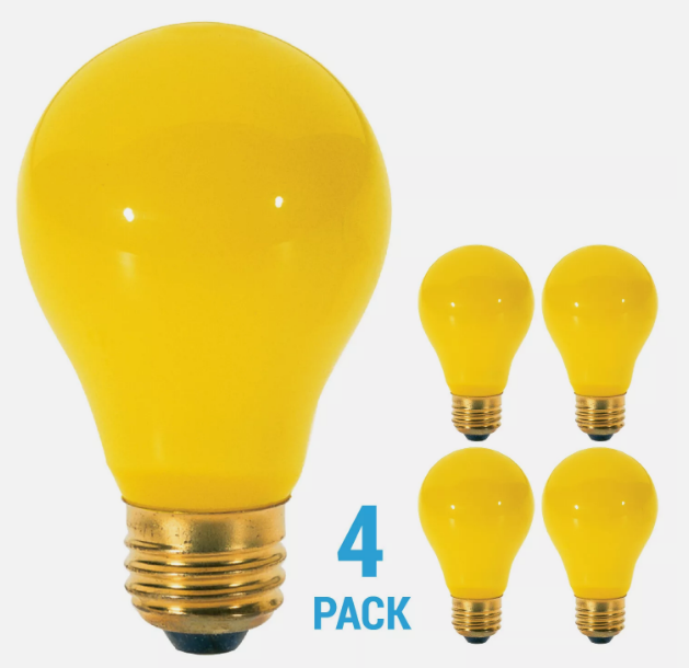 Pack YELLOW BUG LIGHT BULBS 60W Watt A19 Medium E26 120V 60A/Bug 60A/YB 60A19/Y