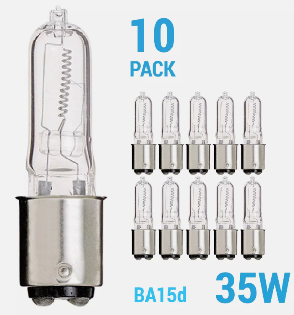 10 Pack S1979 35Q/CL/DC 35W Watt Clear DC Bayonet BA15d Base T4 2900K Warm White