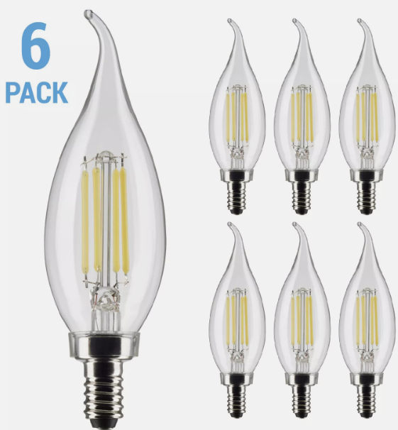 6 Pack Satco S21304 LED Filament 120V 5.5W CA11 Dimmable Candelabra E12 2700K