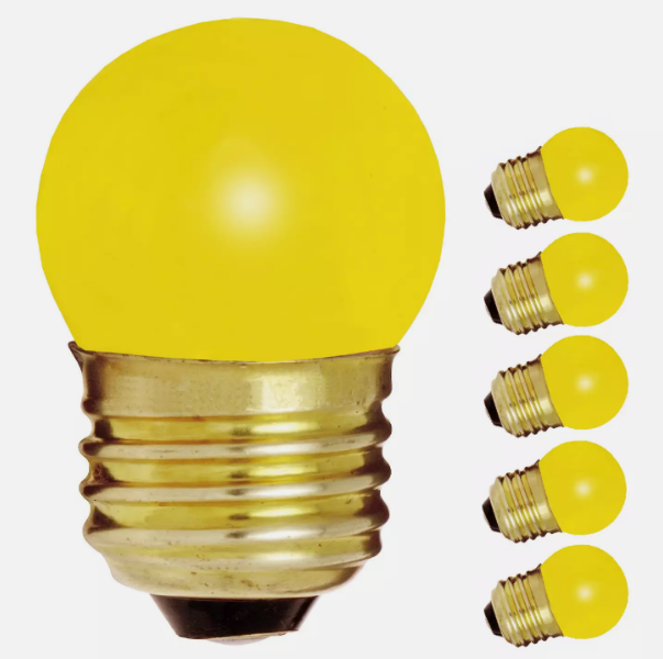 5 Pack S4512 CERAMIC YELLOW Mini Globe Sign Bulb 7.5W 120V S11 Medium Base E26