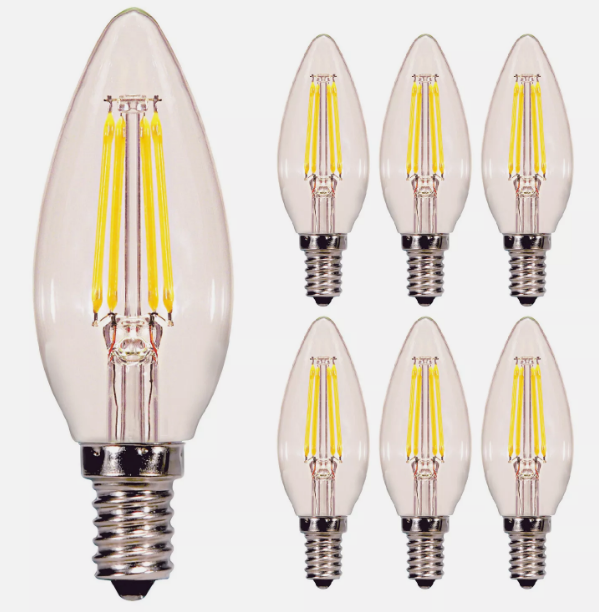 6 Pack Satco S29877 LED Filament 120V 4.5W =40W B10 Candelabra E12 Clear 2700K