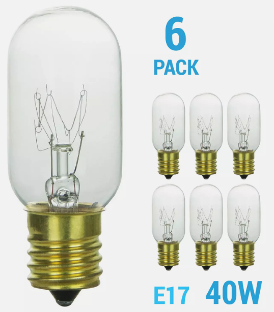 6 Pack 40W T8 Tubular Indicator Appliance Microwave Intermediate E17 Light Bulb