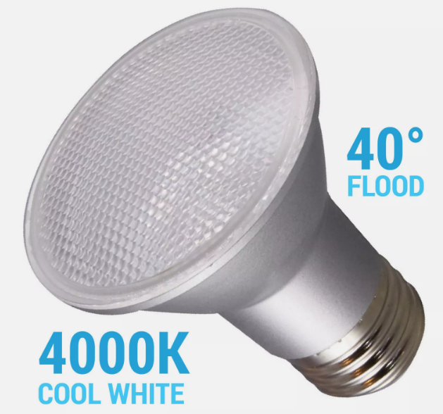 Satco S29408 LED 120V 6.5W Watt =50W PAR20 Medium E26 4000K Cool White Dimmable