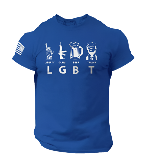 Men Royal Blue T Shirt (L) Liberty Guns Beer Trump Funny