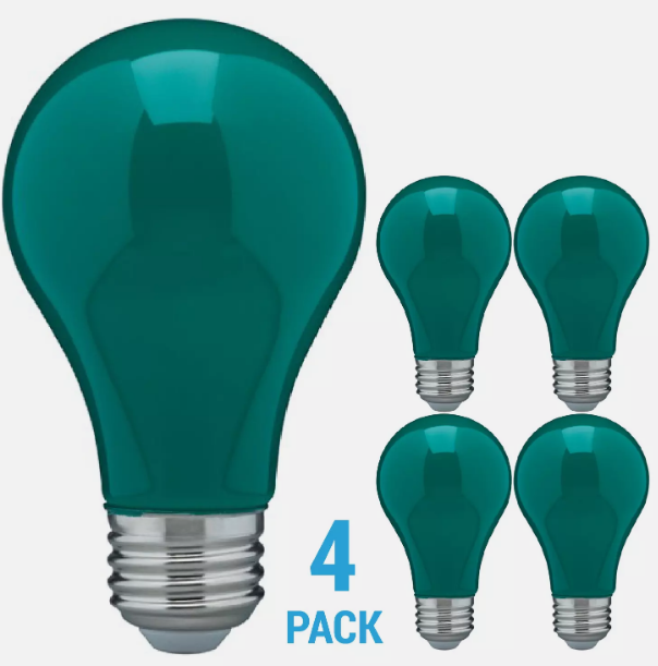 4 Pack CERAMIC GREEN LED Bulb A19 Medium E26 8W 60 Watt Equivalent Damp Location