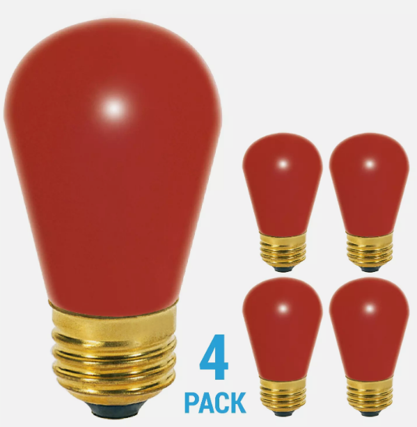 4 Pack RED Patio String Light Sign Bulb 120V 11W S14 Medium E26 Base 11S14/R