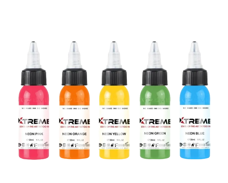 XTREME 5 Color Neon Set 1/2-oz Pigment Tattoo Ink