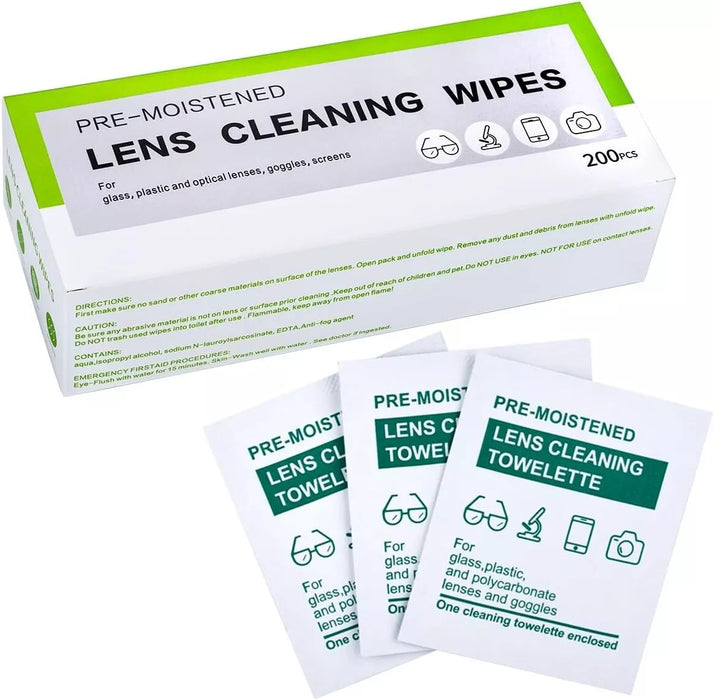 200 Count Lens Wipes for Eyeglasses Pre-Moistened Lens Cleaning Wipe