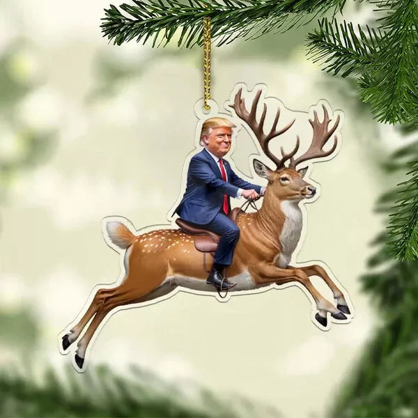 Trump Riding Reindeer Christmas Ornament, Trump President 2024 Ornament Gift