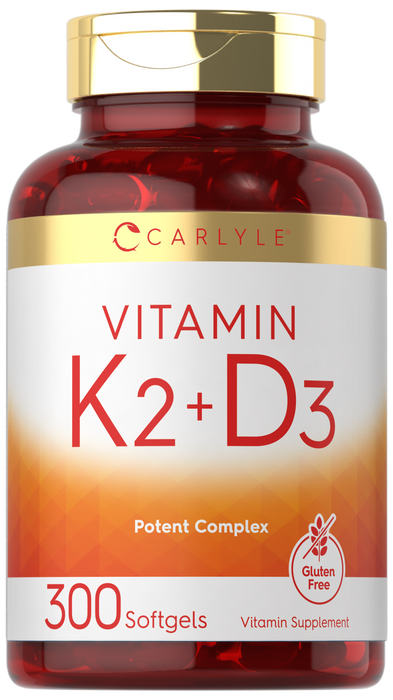 CARLYLE Vitamin K2 D3 Supplement | 300 Softgels | 200mcg K2 MK7 & 250mcg D3 |