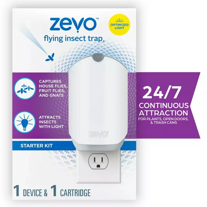 ZEVO Flying Insect Fly Trap (1 Device + Refill) Featuring Blue UV Light