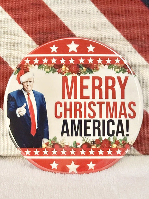 Trump 2024 "Merry Christmas America" Political Pin-Back Button - 3" Round