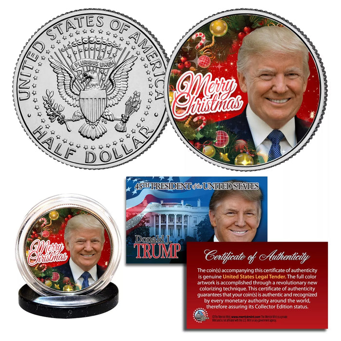 DONALD TRUMP Genuine XMAS Merry Christmas JFK Kennedy Half Dollar U.S. Coin